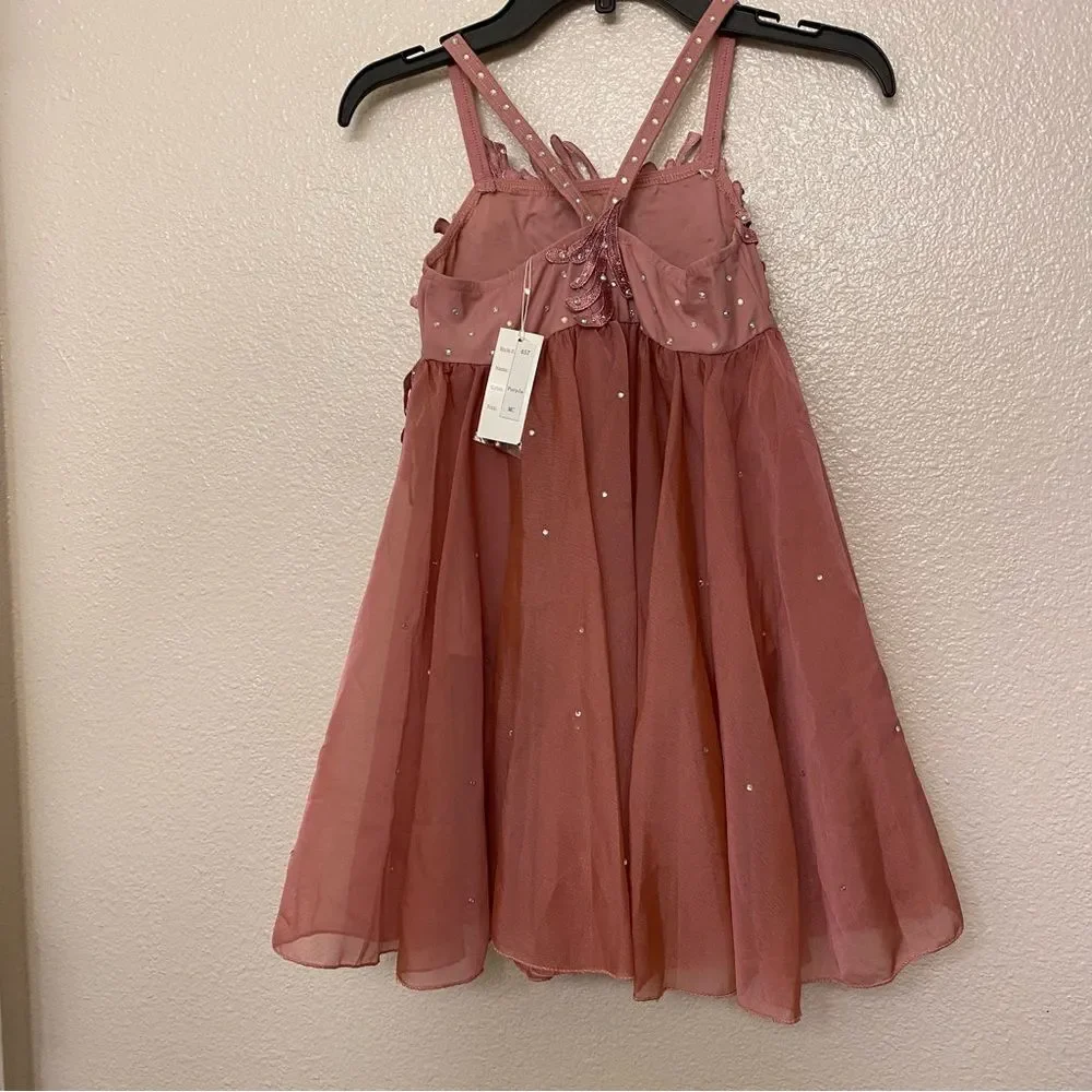 Glamour solo dance costume pink mauve lyrical rhinestone chiffon dress MC child